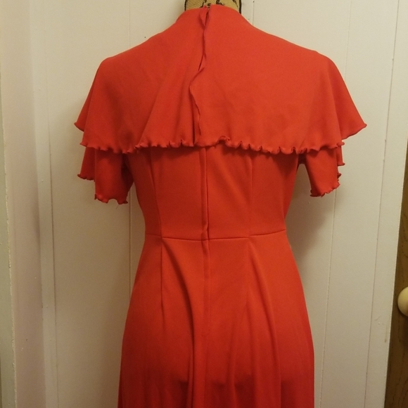 Vintage 1970s Mod Fire Orange Evening Maxi Dress - Picture 3 of 3